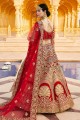 Red Bridal Lehenga Choli with Embroidered Velvet