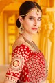 Velvet Bridal Lehenga Choli in Red with Hand
