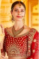 Velvet Bridal Lehenga Choli in Red with Hand