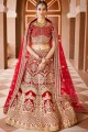 Hand Velvet Bridal Lehenga Choli in Red with Dupatta