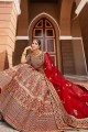 Red Hand Bridal Lehenga Choli in Velvet