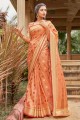 Peach Saree with Weaving Cotton and handloom silk