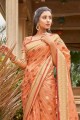 Peach Saree with Weaving Cotton and handloom silk