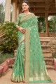 Weaving Saree in Green Cotton and handloom silk