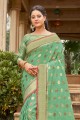Weaving Saree in Green Cotton and handloom silk