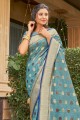 Sky blue Weaving handloom Saree in Cotton and handloom silk