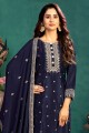 Silk Salwar Kameez with Embroidered in Blue
