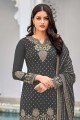 Faux georgette Palazzo Suit in Grey with Embroidered