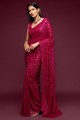 Embroidered Georgette Pink Party Wear Saree with Blouse