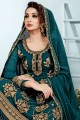 Georgette Embroidered Teal blue Palazzo Suit with Dupatta
