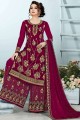 Maroon Palazzo Suit in Georgette with Embroidered