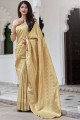 Weaving work Silk South Indian Saree in Cream with Blouse