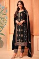 Faux georgette Eid Salwar Kameez in Black with Embroidered