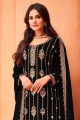 Faux georgette Eid Salwar Kameez in Black with Embroidered