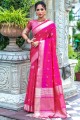 Tussar silk South Indian Saree in Pink with Zari