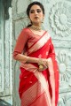 Red South Indian Saree in Zari Tussar silk