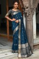 Zari South Indian Saree in Teal blue Tussar silk