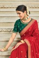 South Indian Saree in Red Art silk with Embroidered