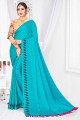 Saree in Blue Chiffon with Embroidered,printed