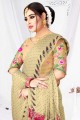 Embroidered,printed Moss Chiffon Saree in Beige with Blouse