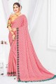 Pink Embroidered,printed Saree in Chiffon