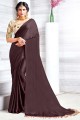 Coffee  Saree in Satin georgette with Embroidered,printed