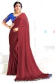 Maroon Saree in Satin georgette with Embroidered,printed