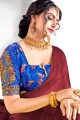 Maroon Saree in Satin georgette with Embroidered,printed