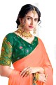 Peach Satin georgette Saree with Embroidered,printed