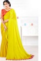 Embroidered,printed Saree in Yellow Satin georgette