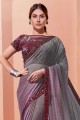 Lycra Grey Saree in Hand,embroidered