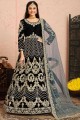 Heavy Embroidered Velvet Anarkali Suit in Black