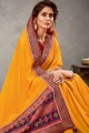 Satin and silk Zari,embroidered Yellow Saree with Blouse