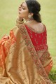 Tissue and organza Saree with Embroidered,weaving in Orange