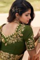 Embroidered Art silk Wedding Saree in Olive green with Blouse