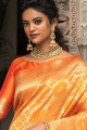 Saree in Mustard orange Banarasi silk with Weaving