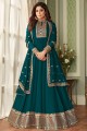 Georgette Embroidered Teal blue Anarkali Suit with Dupatta