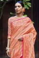 Peach Silk Saree with Weaving