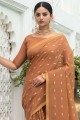 Saree in Mustard Cotton with Weaving Designer
