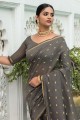 Cotton Saree with Weaving Designer  in Grey