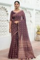 Brown Saree with Weaving Cotton