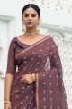 Brown Saree with Weaving Cotton