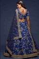 Thread Wedding Lehenga Choli in Blue Art silk