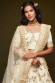 Thread Wedding Lehenga Choli in White Art silk
