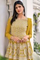 Georgette and viscose Sharara Suit in Yellow with Embroidered