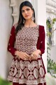 Georgette and viscose Maroon Sharara Suit in Embroidered