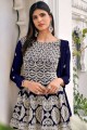 Embroidered Georgette and viscose Sharara Suit in Navy blue