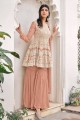 Embroidered Sharara Suit in Peach Georgette and viscose