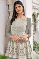 Embroidered Georgette and viscose Sharara Suit in Grey with Dupatta
