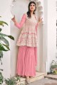 Georgette and viscose Sharara Suit with Embroidered in Pink